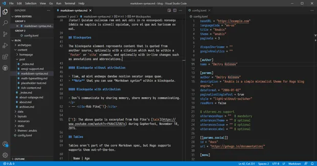 Fenêtre de Visual Studio Code avec l'arborescence des fichiers ouverte à gauche.