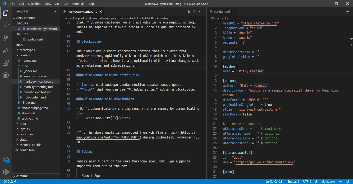 Fenêtre de Visual Studio Code avec l'arborescence des fichiers ouverte à gauche.